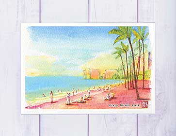 楽天市場】ハワイの海辺( ヨット ビーチ ヤシの木 水彩画 風景画