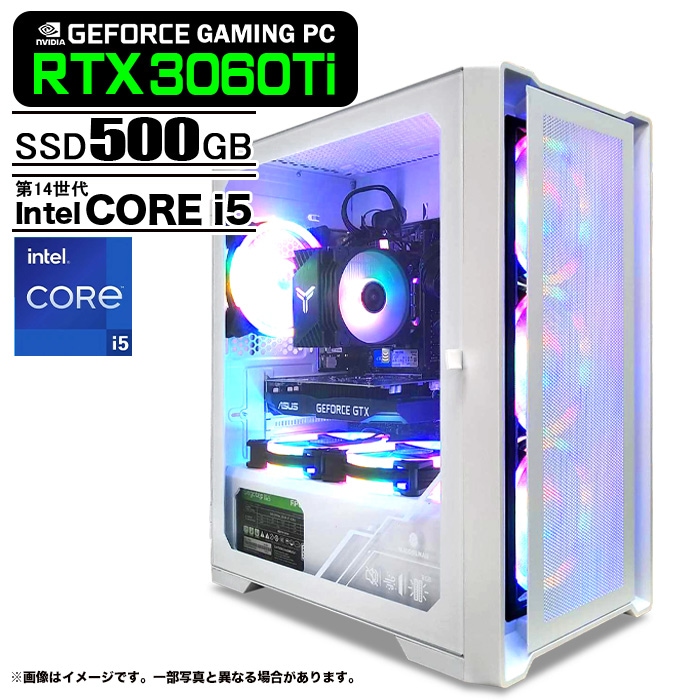ゲーミングPC ホワイト メッシュ GeForce RTX3060Ti 第14世代 Corei5