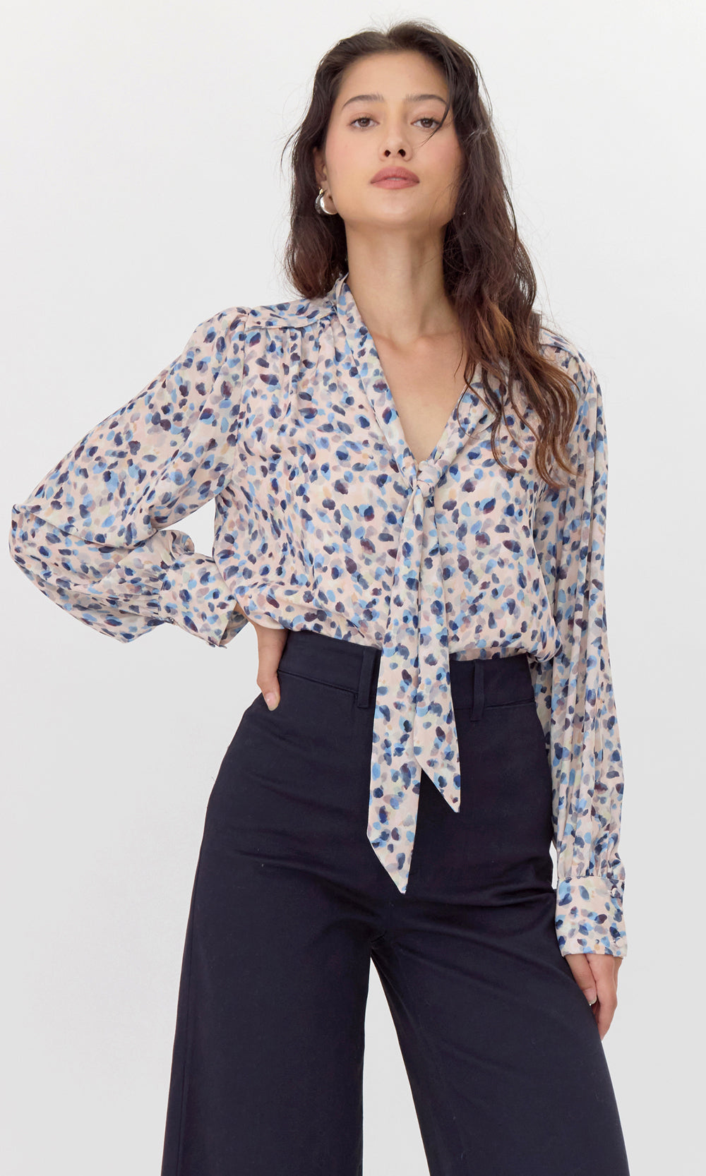 Edna Printed Tie Neck Blouse | Greylin Collection