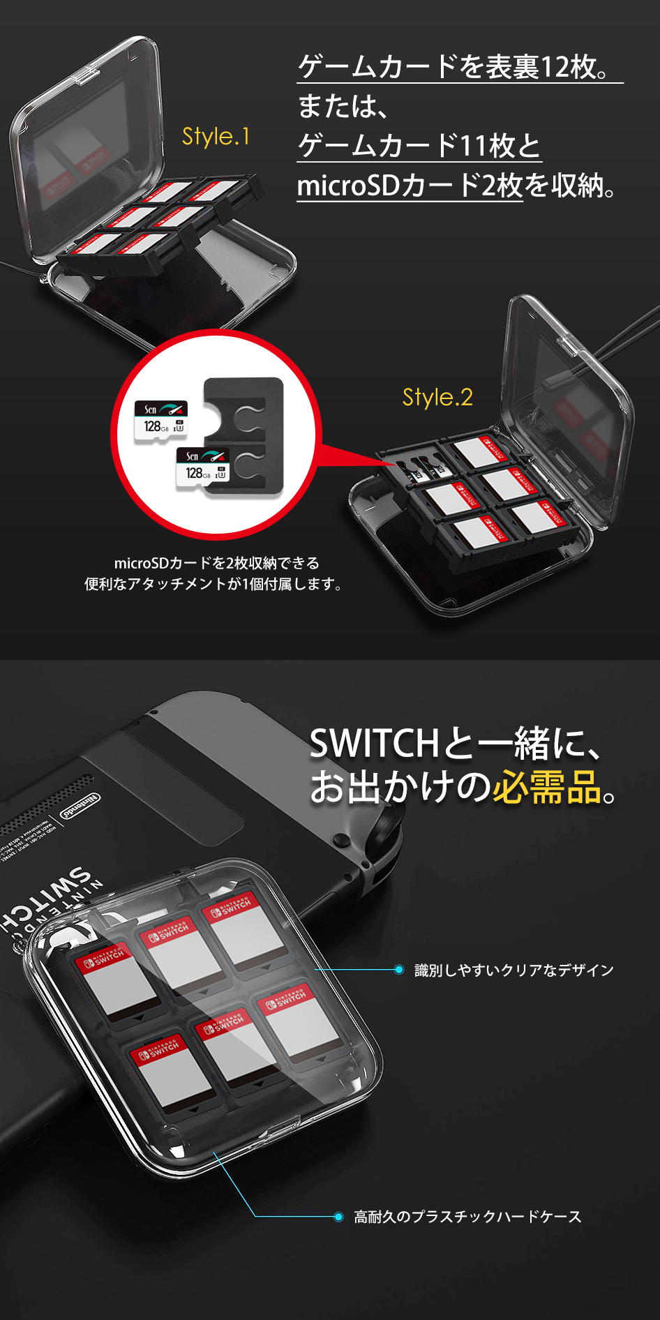 Nintendo SWITCH ゲームカードケース 12枚 +2 収納 カードリッジケース