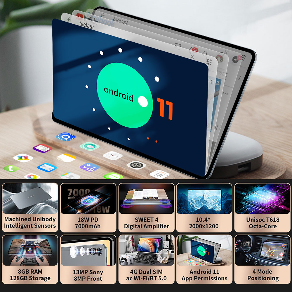 Teclast T40 Pro 8GB RAM 128GB ROM Android11 4G LTE Wi-Fi Bluetooth