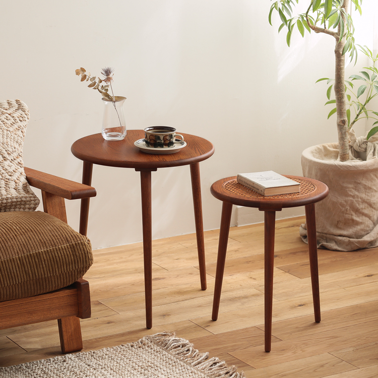 ネストテーブル RattanMix／RD テーブル 円形 木製 オーク 無垢材