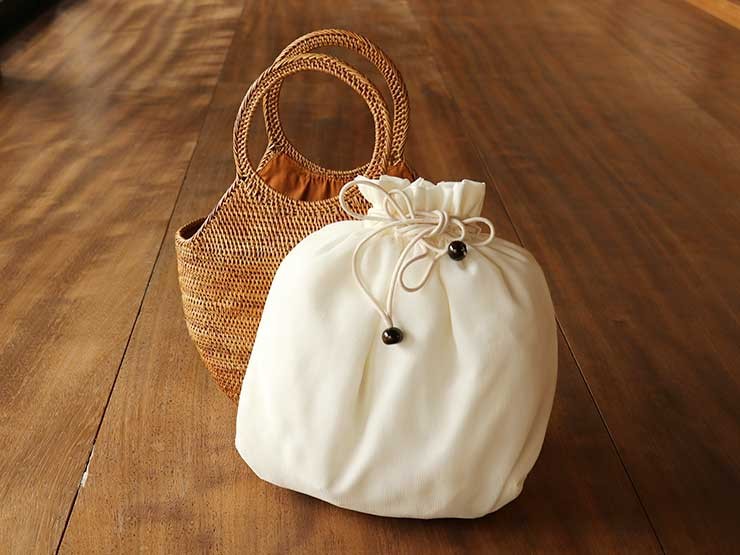 撫松庵 （夏）巾着 籠バック 丸型アタバック（ベージュ 100-378-002-05