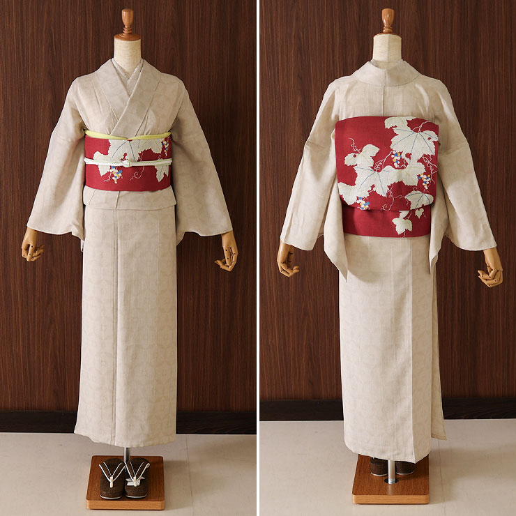 夏帯 ] 麻 京袋帯 「葡萄 (ワイン色)」 日本製 ぶどう 蔓 カラフル