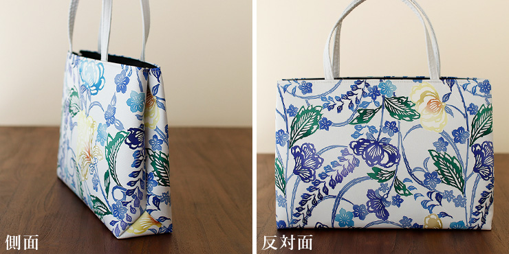 日本製] 召しませ花 和装バッグ 花そよぎ ライトグレー 灰色 花柄