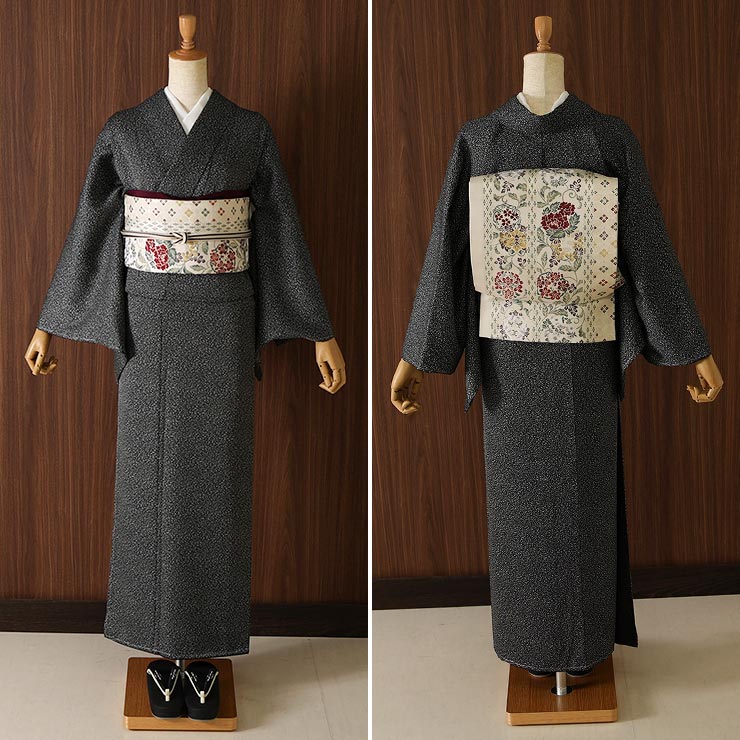 洗える着物 東レシルック 袷 創作色無地 きもの 吹雪 ブラック 日本製