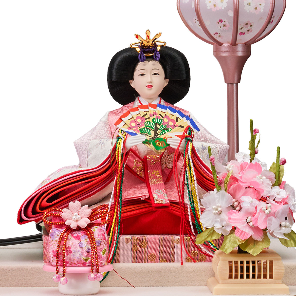 雛人形 ケース飾り ゆきな 小三五親王飾り 白木 木目 六角 ホワイト