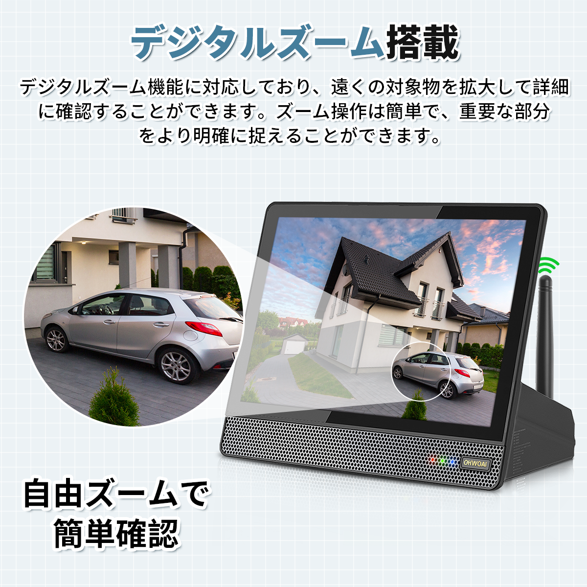 防犯カメラ 屋外 wifi 家庭用 セット ワイヤレス モニター付き 500万