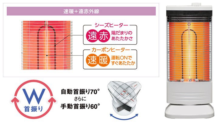 トヨトミ 速暖遠赤外線カーボンヒーター EWH-CS100P(W) (ホワイト
