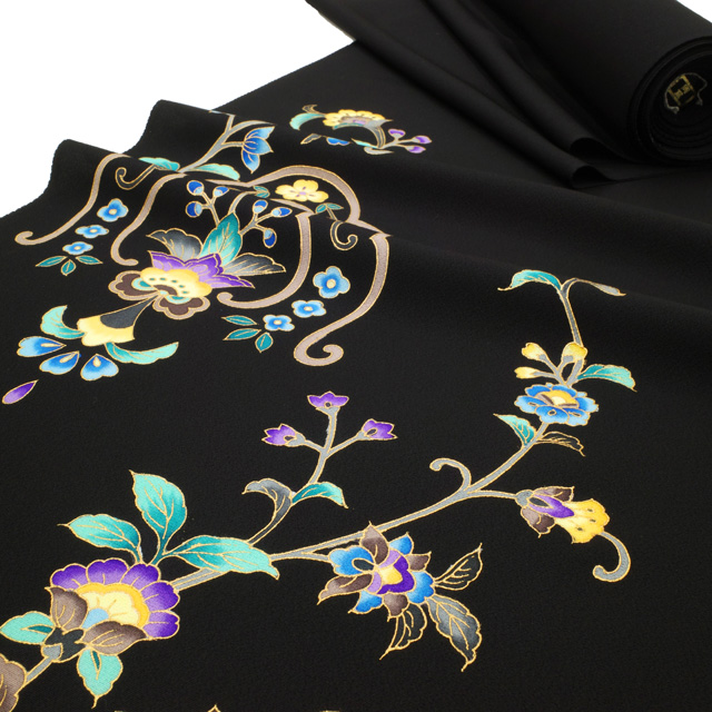 本場大島紬 着物 未使用 正絹 大島紬 袷 7マルキ 黒こげ茶 カジュアル