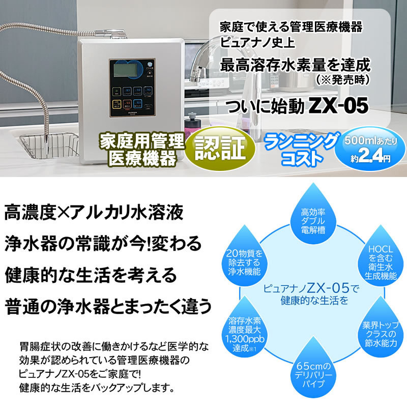 超最新型 電解水素水 次亜塩素酸水 生成器 ピュアナノZX-05 取り付け