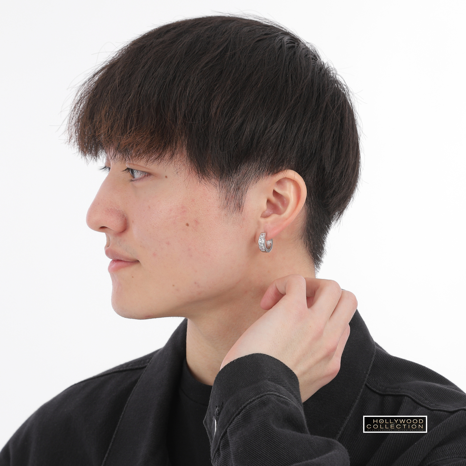 10%OFFクーポン メンズ ピアス 片耳 ダイヤモンド CZ フープ 18K 18金