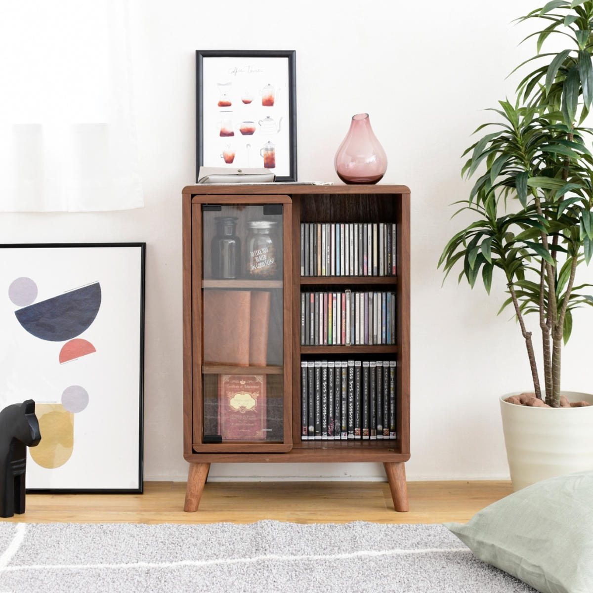 JK-PLAN（ジェイケイ・プラン） マガジンラック スライド収納 ガラス扉