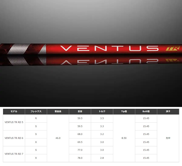 フジクラシャフト ゴルフ シャフト ベンタス TR レッド スリーブ付き