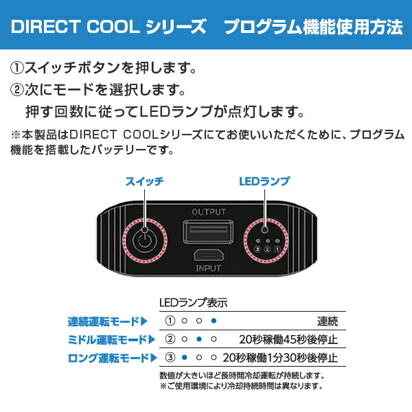 水冷服 アイスマン・水冷服 DIRECTCOOL専用 プログラム内蔵 バッテリー