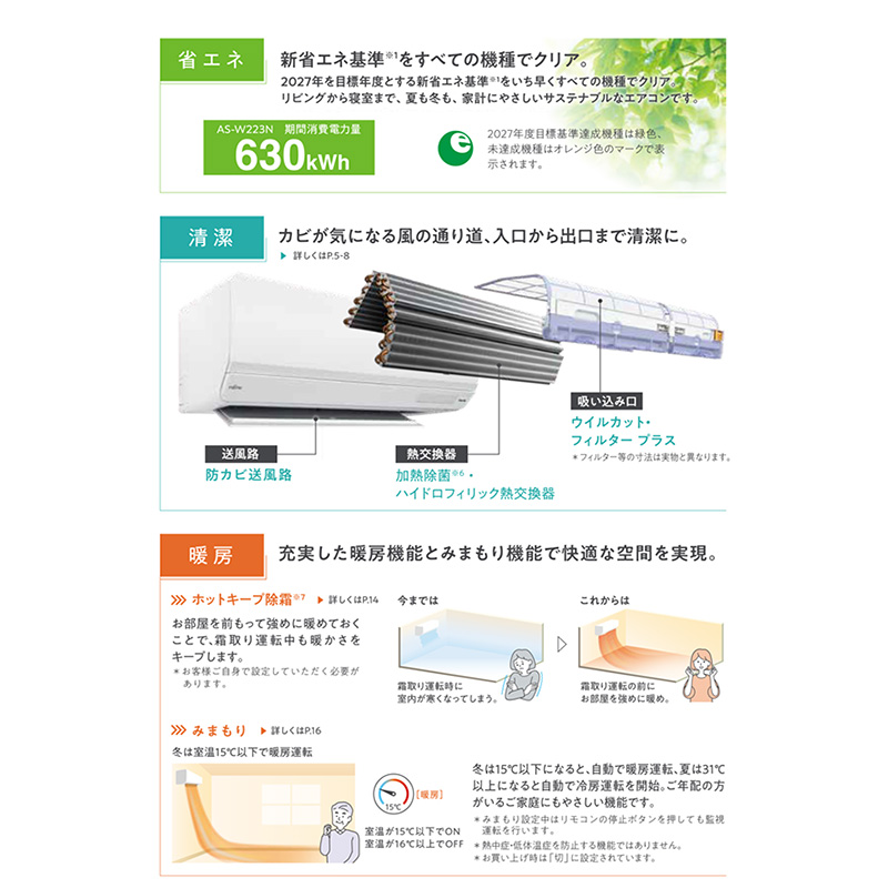nocria AS-W633N2-W 富士通ゼネラル エアコン 主に20畳 Wシリーズ
