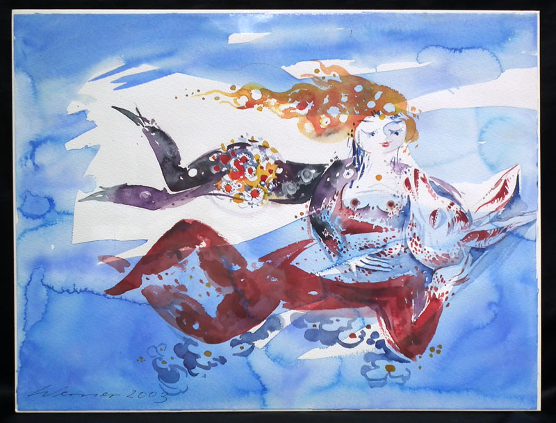 マイセン ハインツ・ヴェルナー 直筆画 オイルチョーク 魔法のそらとぶ