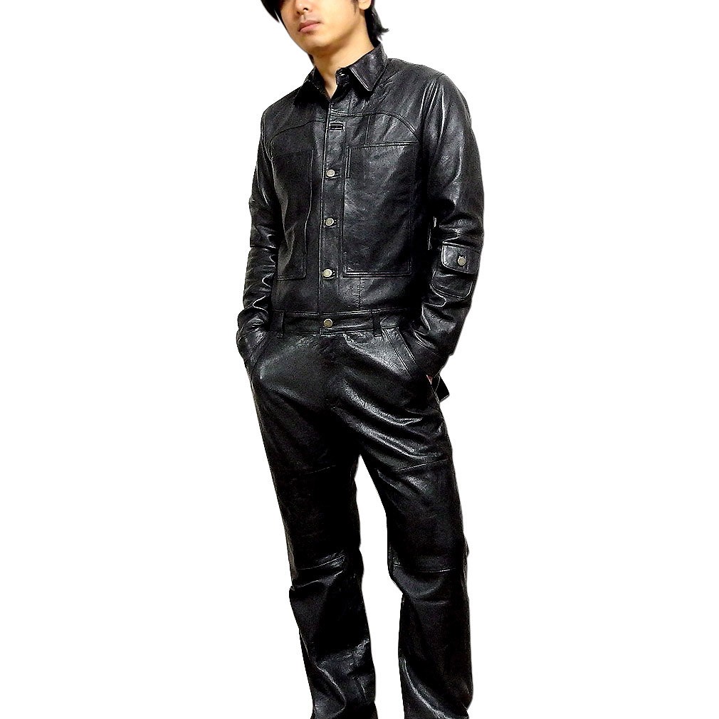 つなぎ メンズ ツナギ レザー 本革 オールインワン バイカー