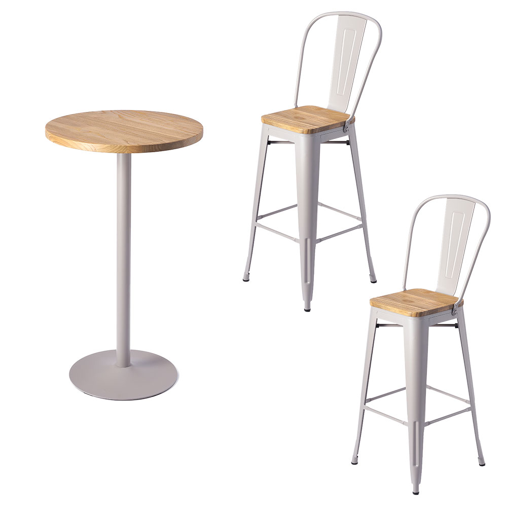 ELEMENTS バー テーブル セット チェア 2脚 3点 直径 60cm 高さ 105cm