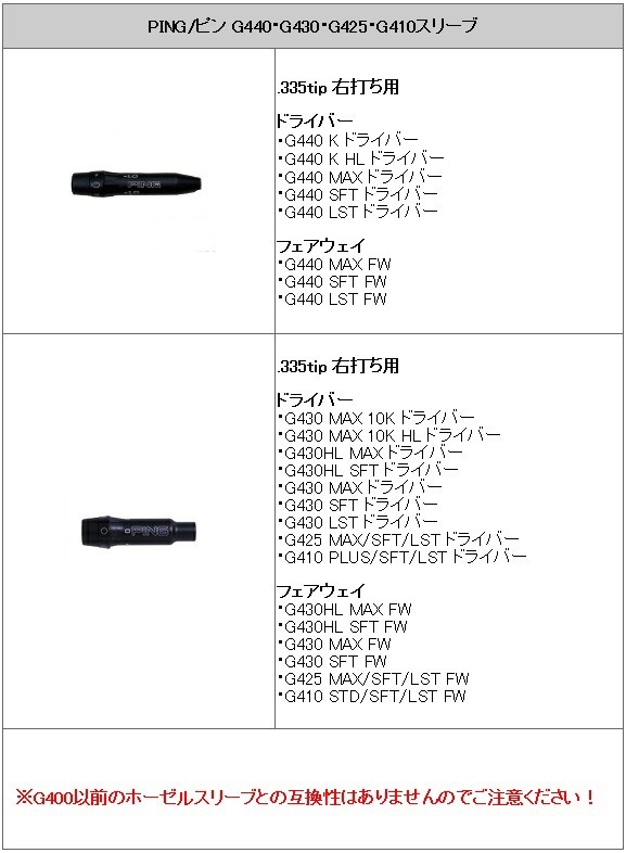ピン PING 対応スリーブ装着シャフト G440/G430/G425/G410 アッタス