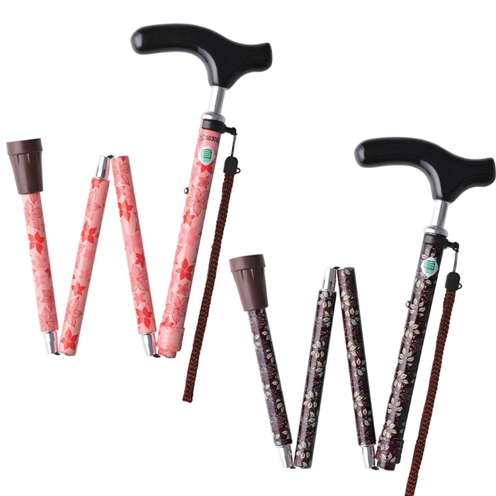 杖 折りたたみ 伸縮 軽量 女性 アルミステッキ EAS 花柄2種類 74〜84cm