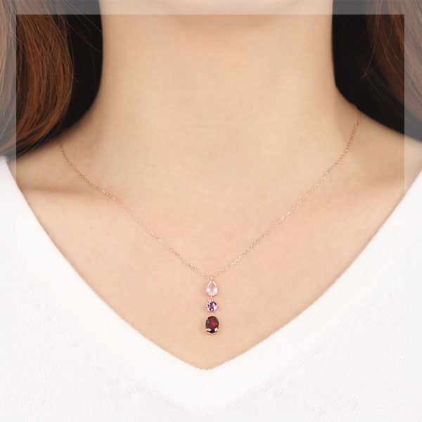 ガーネット ネックレス アメジスト ローズクォーツ K10PG 10k 10金