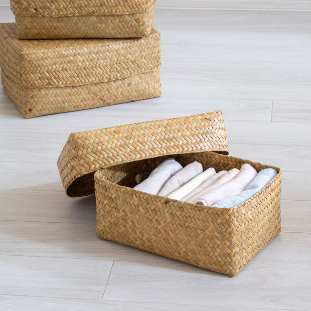 2/27-3/1はP10倍／ 蓋付き 収納かご S 幅34cm 長方形 ふた付き四角BOX