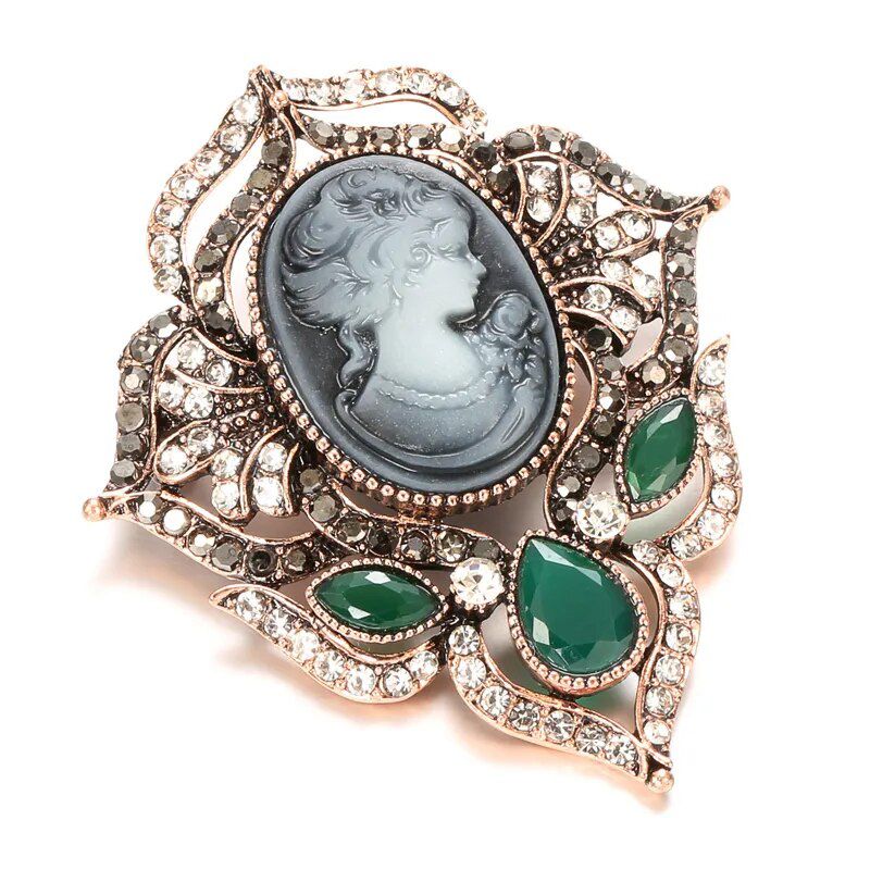 カメオ ブローチ エレガント アンティーク調 ゴールド ブラック