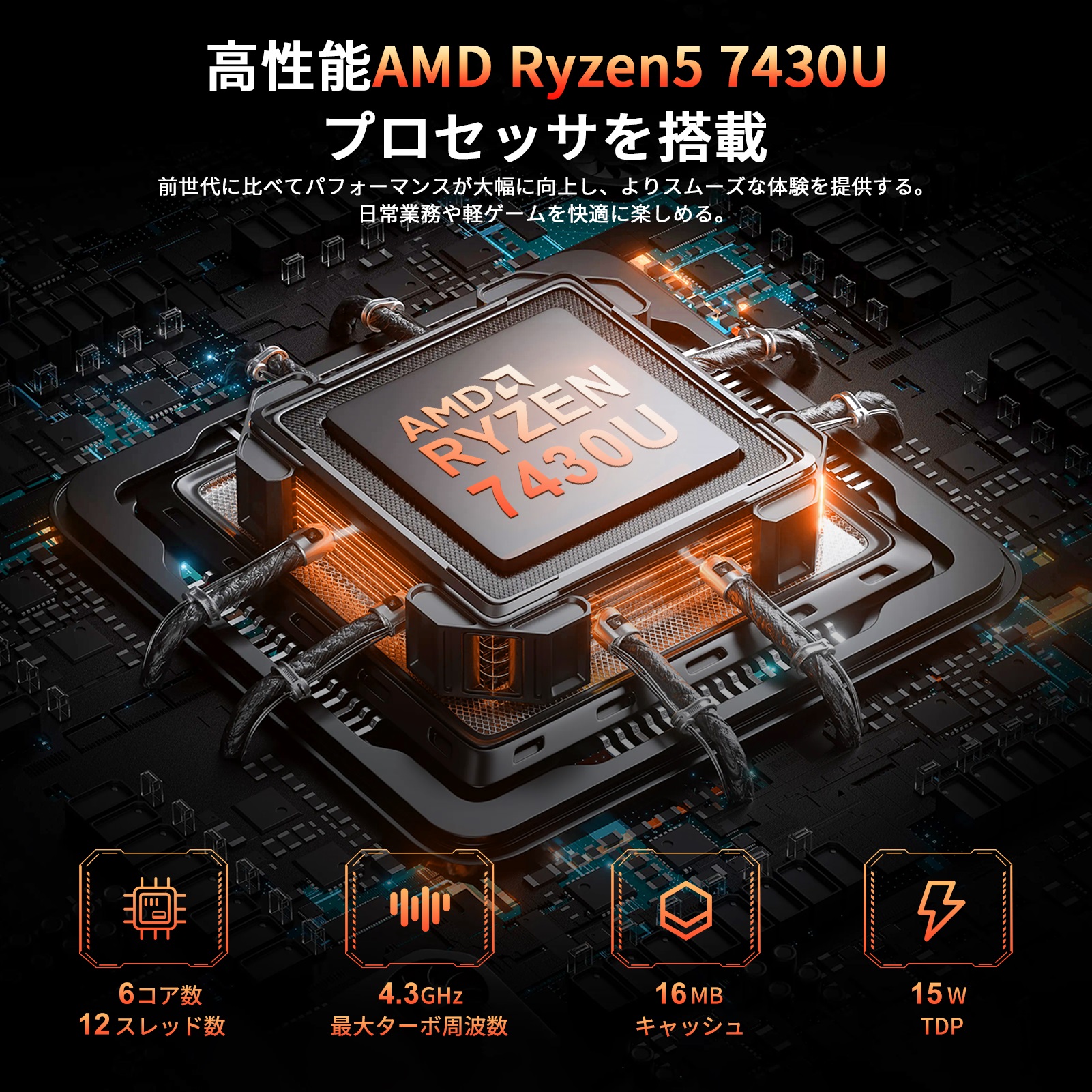 2025年最新 ミニpc AMD R5 7430U【16GB DDR4 512SSD M.2 SSD