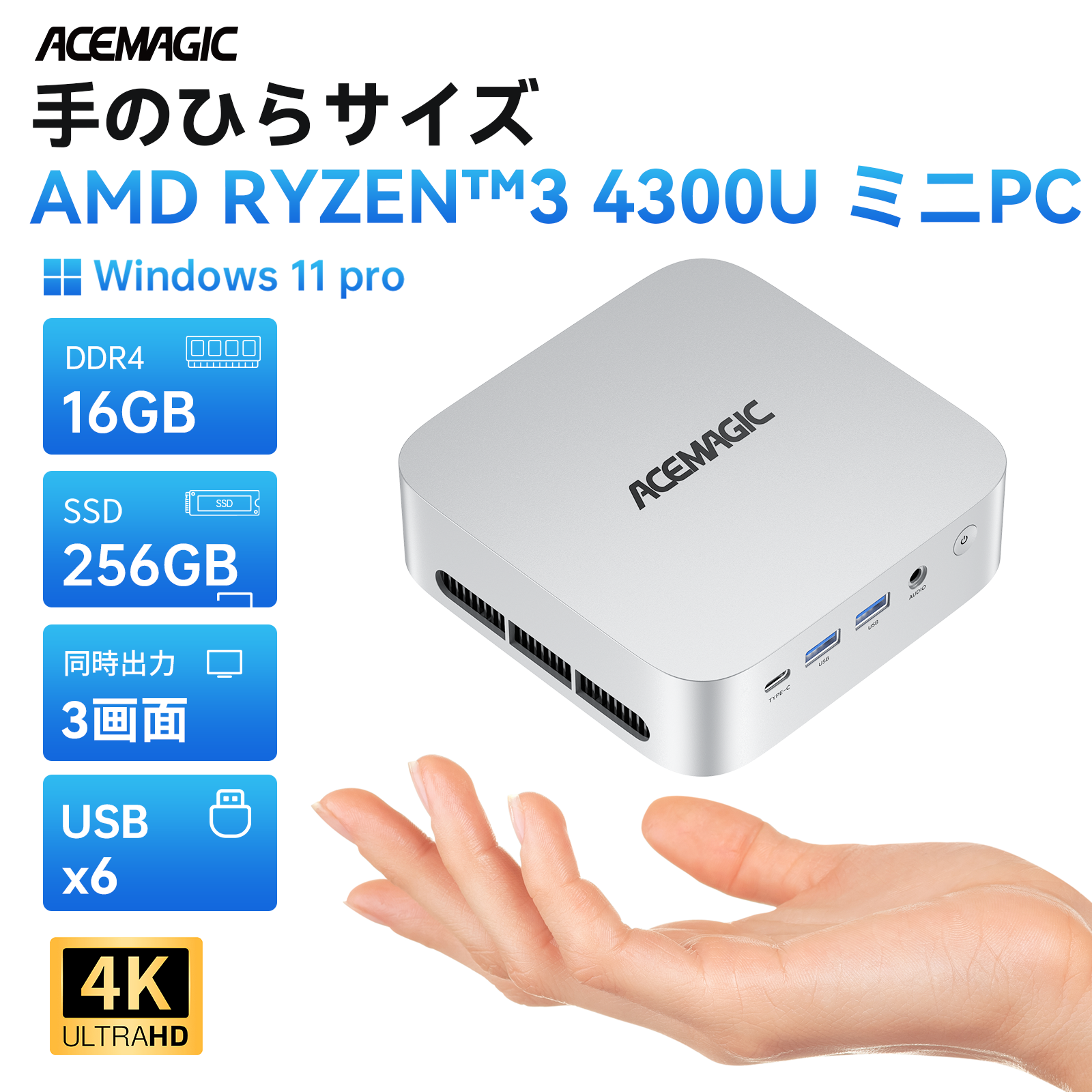 NIPOGI mini pc Ryzen 4300U 動作より安定 4C/4T 最大3.7GHz Win11 Pro