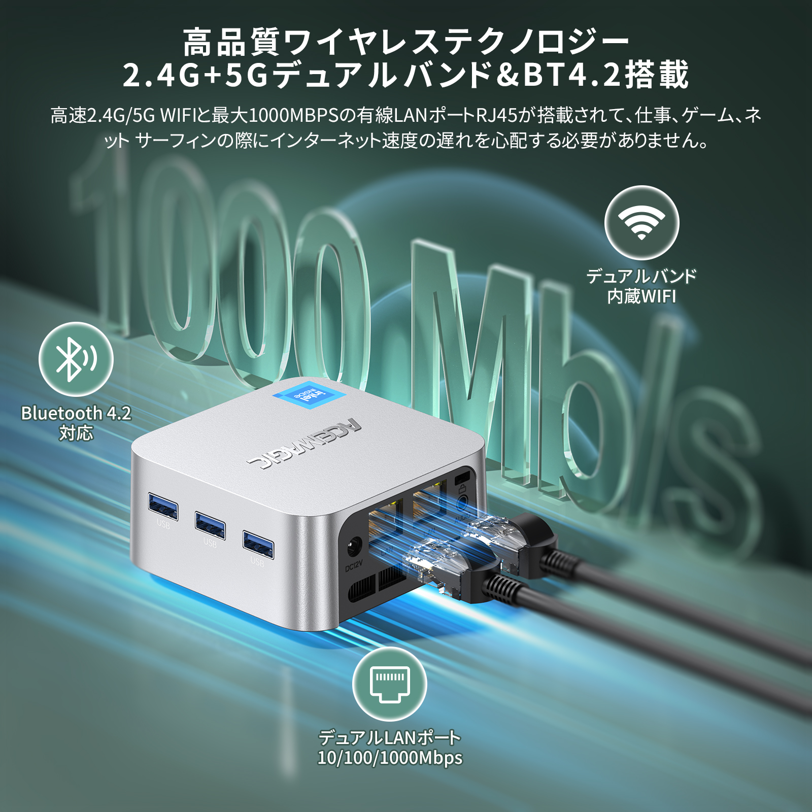 ACEMAGIC 手のひらサイズ ミニpc インテル n100 ミニパソコン 16GB