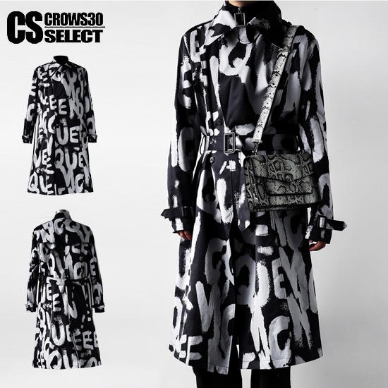 コート メンズ ロングコート V系 モード系 総柄 ペイント 2023 秋 冬