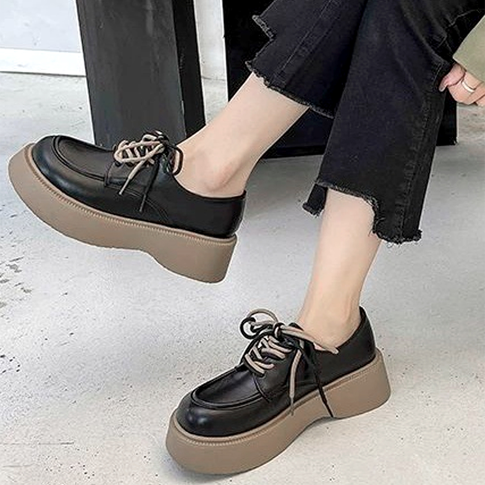 厚底レースアップシューズ レディース 靴 無地 10代 20代 30代 韓国