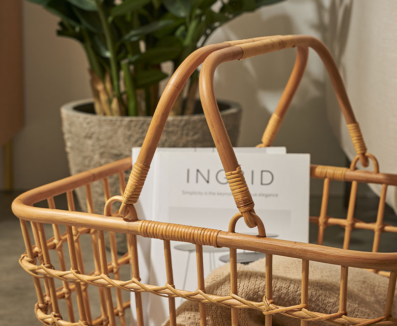 バスケット かご Lサイズ ラタン 籐 ハンドル 付 約 幅 45cm 収納 衣類