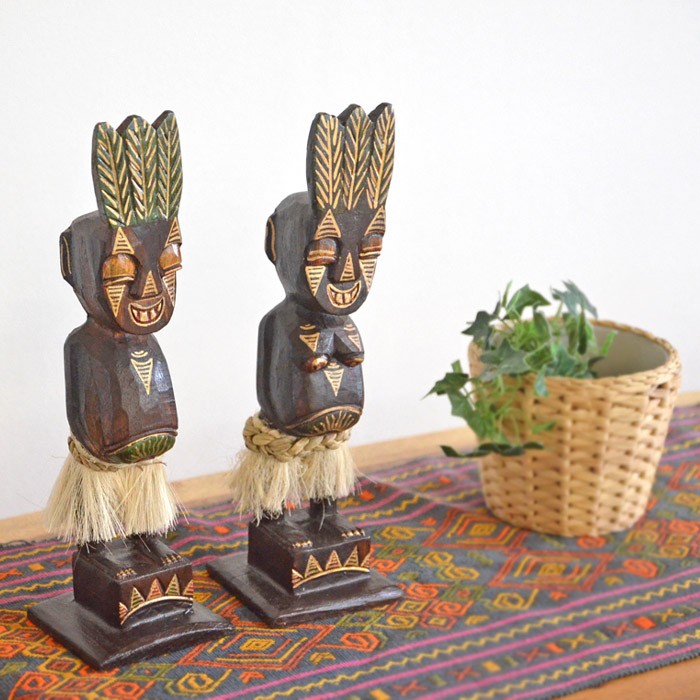 アジアン雑貨 木彫り 特大 女性像＆逆立ち人形 2体セット アジアン雑貨