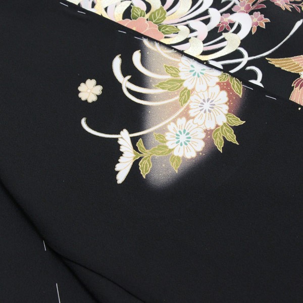 着物 京友禅 黒留袖 金駒刺繍 金彩金駒刺繍加工 乱菊に鶴 あすかや