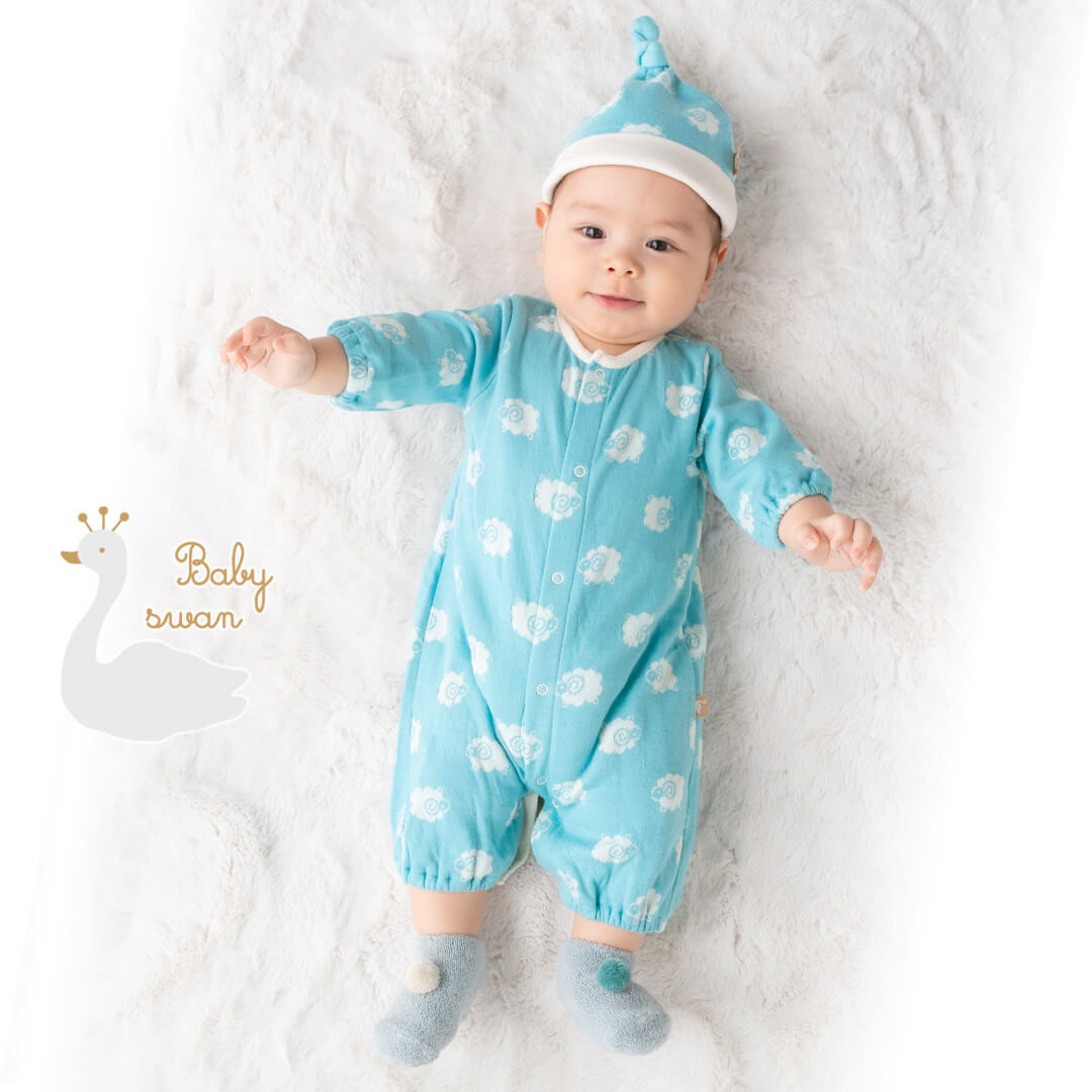 日本製 ツーウェイオール カバーオール ロンパース 帽子 靴下 50cm