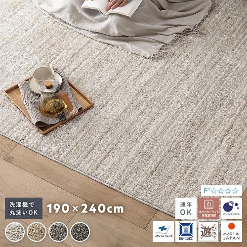 ミックスパイル ラグ 約190×240cm 洗える 日本製 国産 軽量 防ダニ