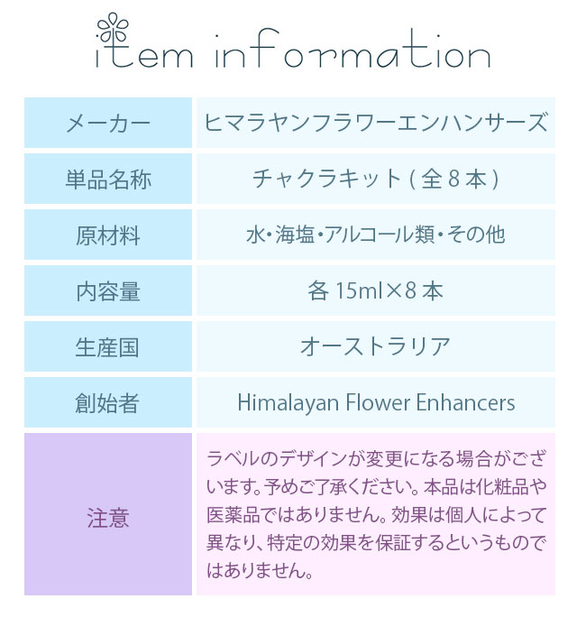 フラワーエッセンス ヒマラヤンエンハンサーズ チャクラキット 全8本