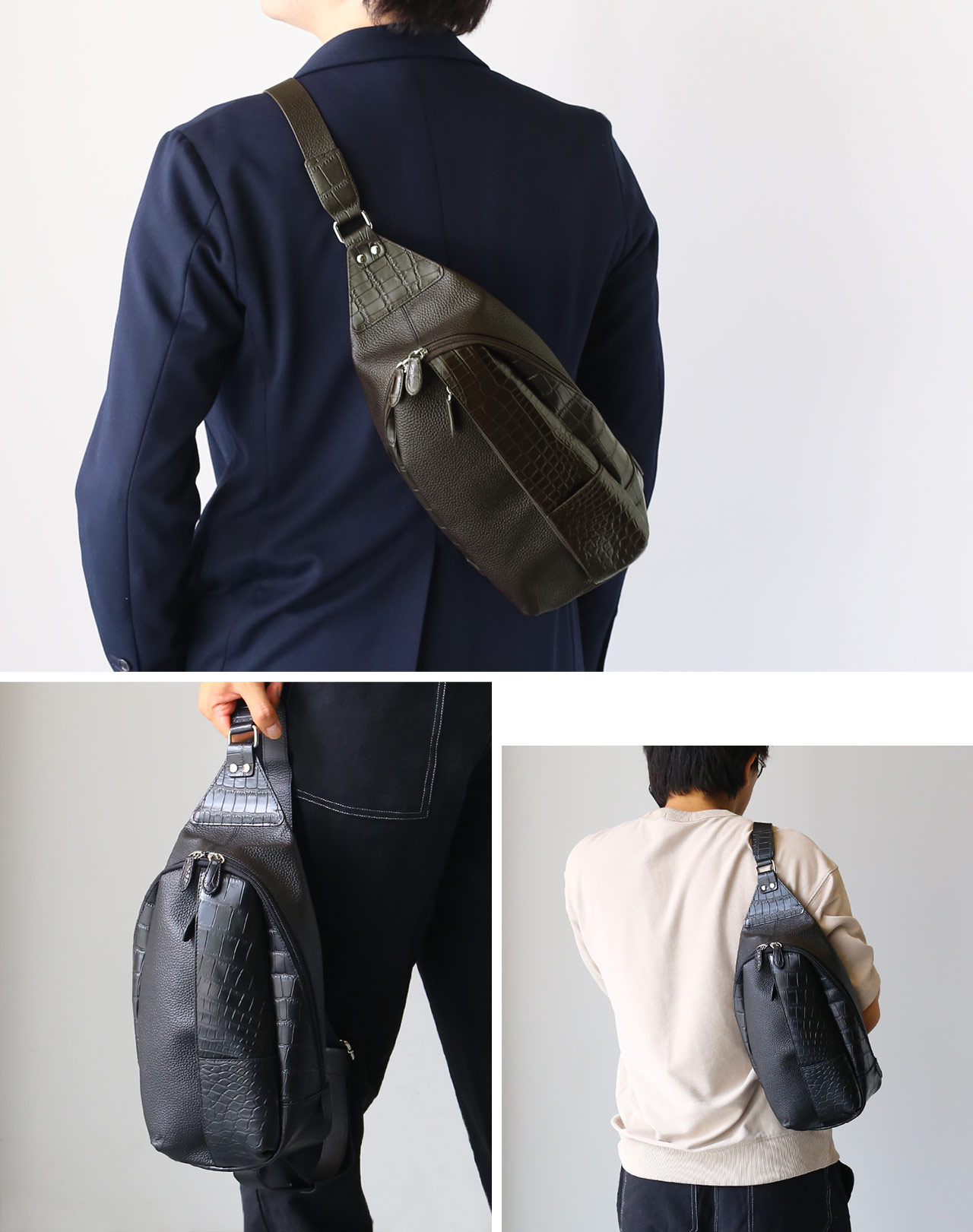 sankyo shokai（三京商会） 牛革 クロコダイル ボディバッグ マット 型