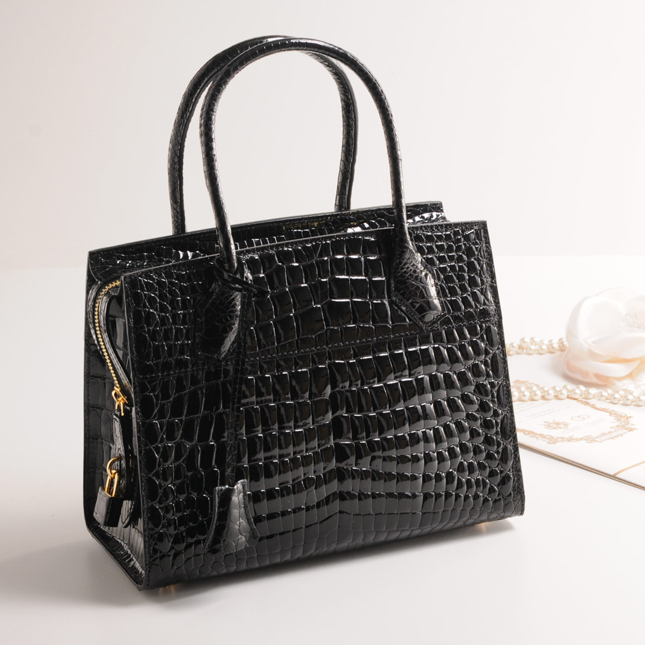 sankyo shokai（三京商会） クロコダイルハンドバッグ シャイニング