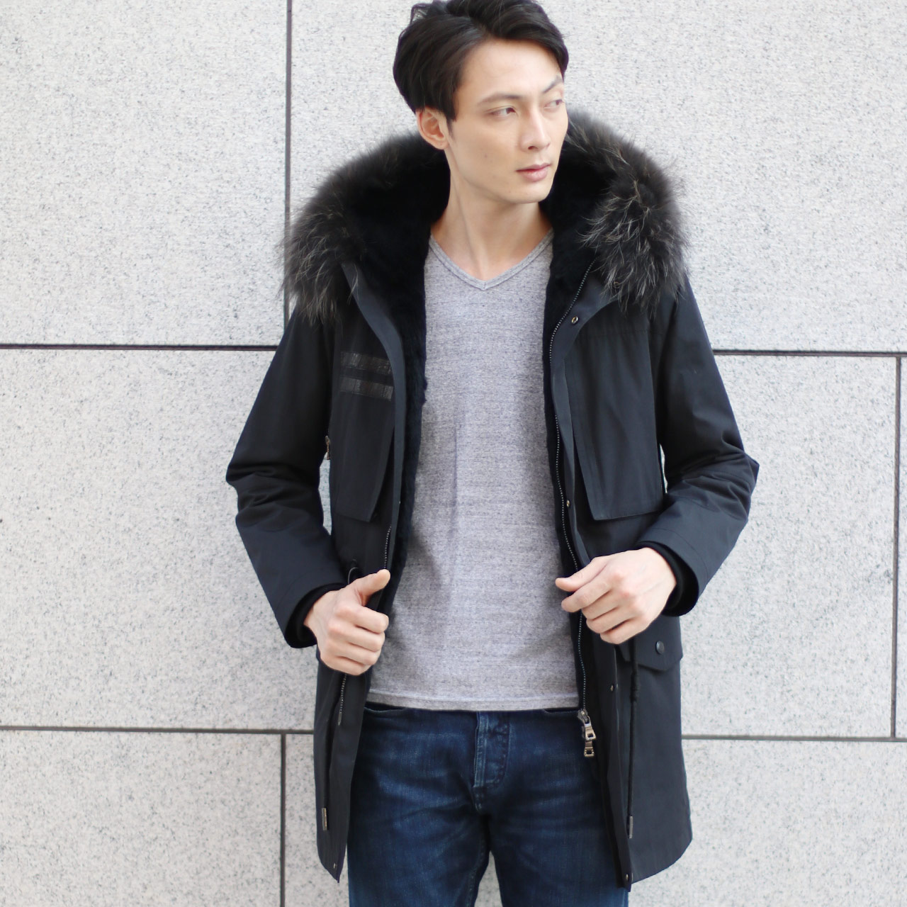 Filomo（フィローモ） モッズコート メンズ ロング ラクーン ファー