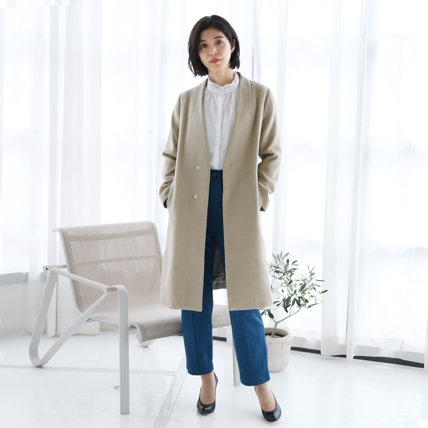 sankyo shokai（三京商会） ＜爆買＞ノーカラーコート レディース V