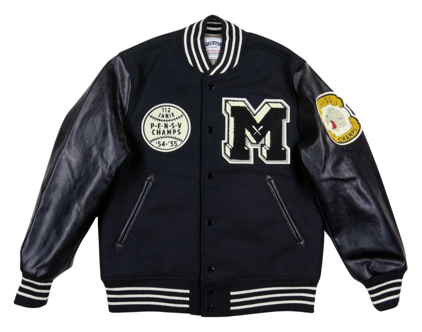 HOUSTON（ヒューストン） さがら刺繍 CAT PUレザー × メルトンウール