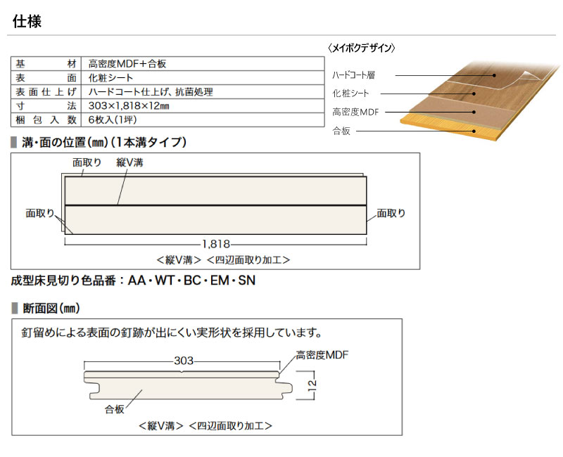 床材 メイボクデザイン 303×1818×12ミリ 6枚入 MD12S1 NODA ノダ