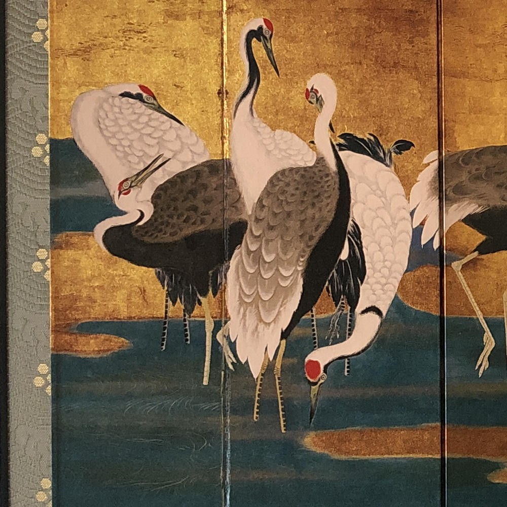 ミニ屏風「群鶴図」伝狩野深幽筆 六曲一双屏風 : 日本のおみやげ専門店