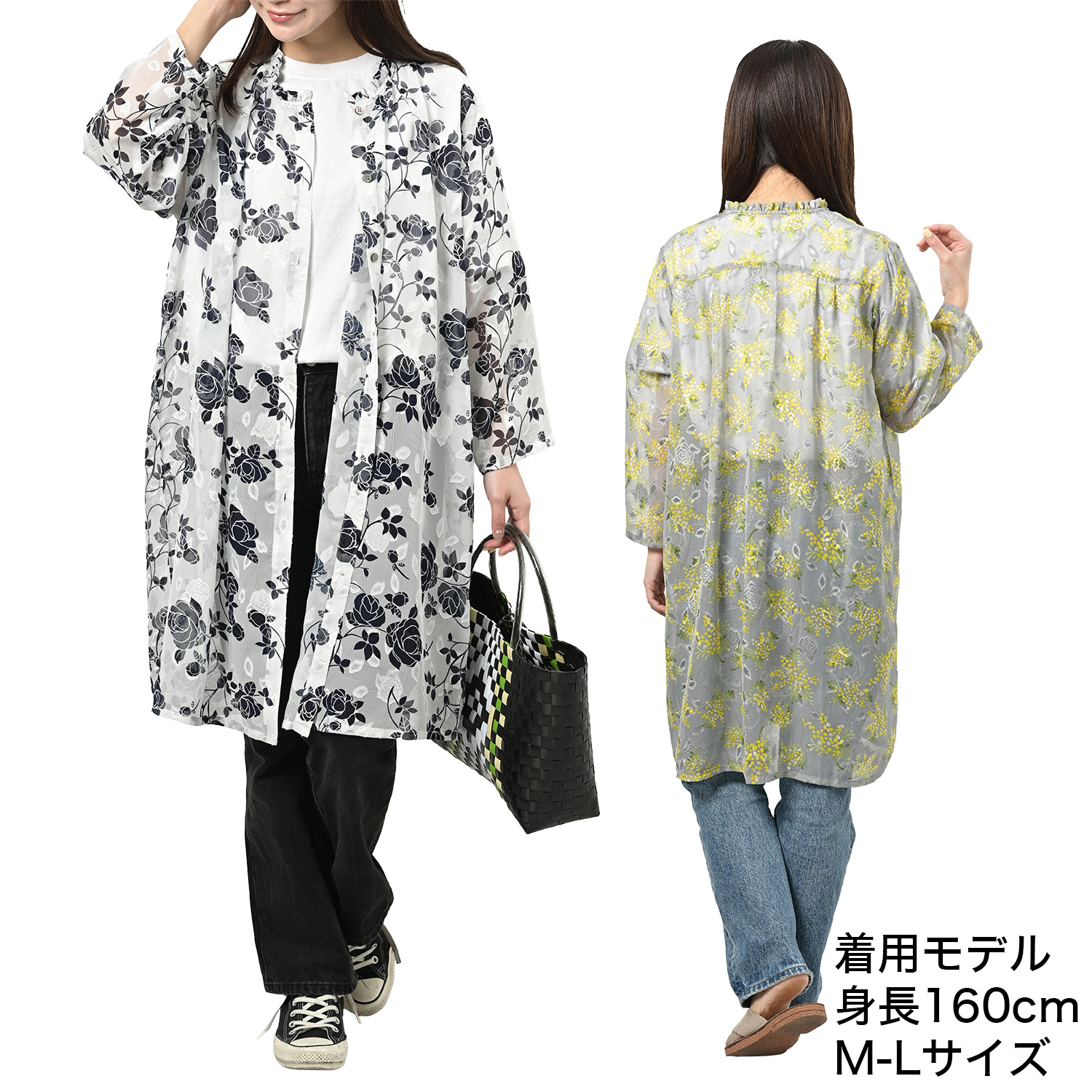 Show-pla（昭プラ） カットジャガード ロングシャツ ‐花柄 シアー