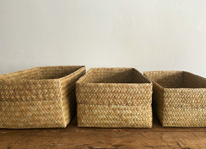 カチュー 水草 かご 角型 3点セット 大中小 収納 バスケット