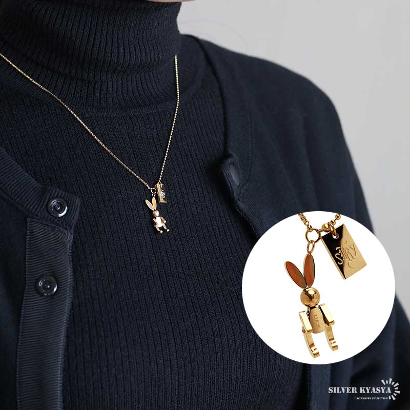 ステンレス うさぎネックレス 可動式 ゴールド 18KGP ラビット