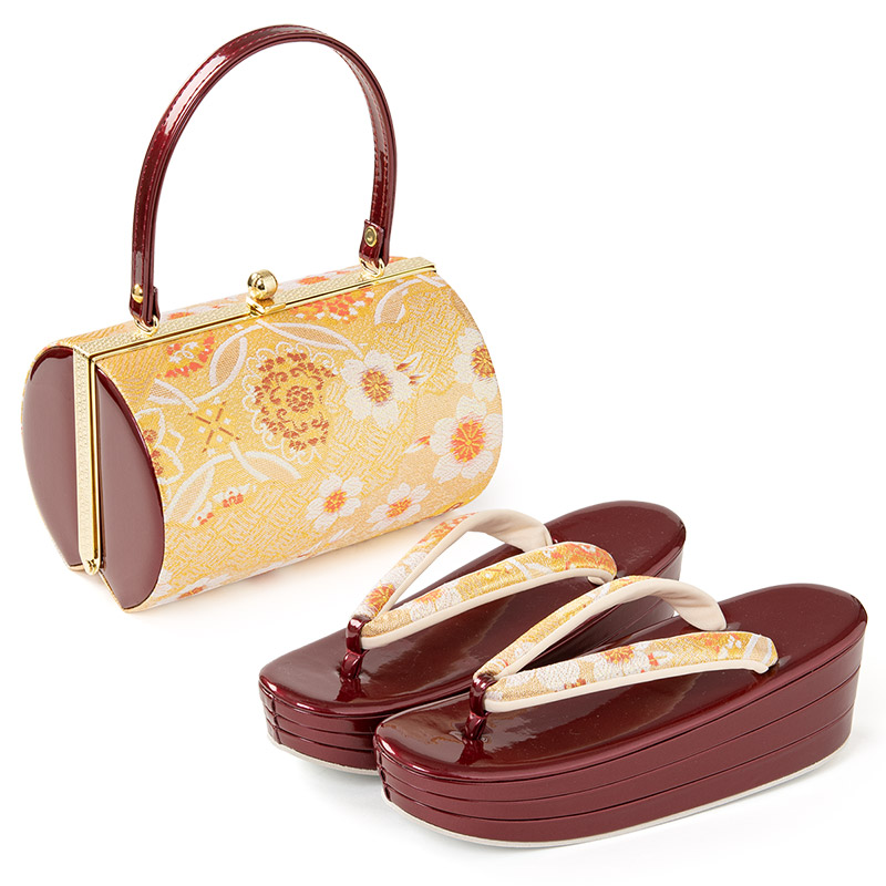 草履バッグセット 厚底草履 あしなが効果 エナメル 金襴 S M L LL